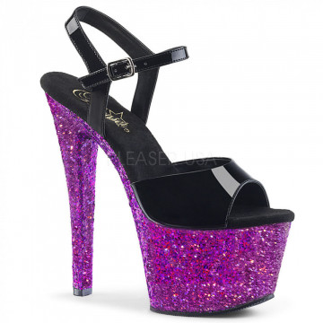 Pleaser SKY-309LG Blk Pat/Purple Multi Glitter