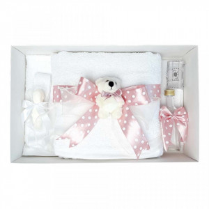 Trusou botez fundita roz pudra cu buline, cu ursulet, Denikos® 34