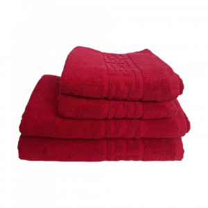 Set 4 prosoape groase si pufoase, bumbac, model grecesc, Rosu, Denikos® 269