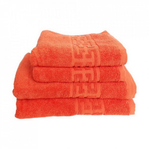 Set 4 prosoape groase si pufoase, bumbac, model grecesc, Orange, Denikos® 290