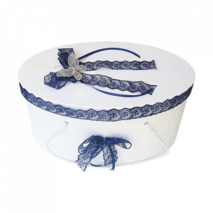 Cutie trusou botez dantela bleumarin si fluturas, Denikos® 380