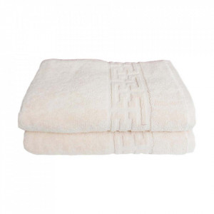 Set 2 prosoape mari groase si pufoase, bumbac, model grecesc, Crem, Denikos® 256