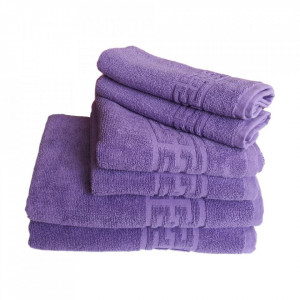 Set 6 prosoape groase si pufoase, bumbac, model grecesc, Lila/Mov, Denikos® 264