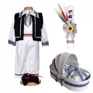 Set botez popular baiat, trusou botez landou, lumanare si costum national, Denikos® C9291