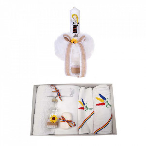 Trusou botez fetita, brodat si lumanare, decor tricolor, Denikos® 123