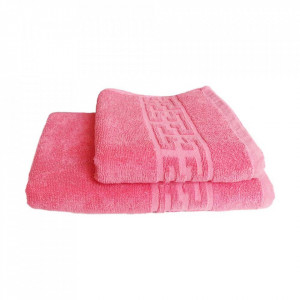 Set 2 prosoape groase si pufoase, bumbac, model grecesc, Corai, Denikos® 252