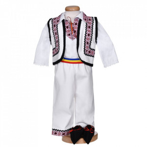 Costum national baiat, 5 piese, alb - rosu, Denikos® 1010