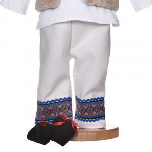 Costum popular pentru botez baietel, 5 piese, alb cu broderie albastra, Denikos® 1016