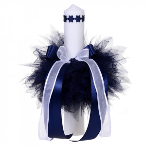 Lumanare botez pentru baietel, floricele bleumarin, Denikos® 54