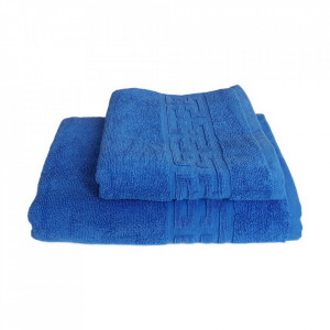 Set 2 prosoape groase si pufoase, bumbac, model grecesc, Albastru,Denikos® 239