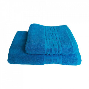 Set 2 prosoape groase si pufoase, bumbac, model grecesc, Turcoaz, Denikos® 283