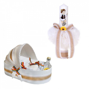 Trusou botez in landou si lumanare, pentru baietel, decor traditional Denikos® 116