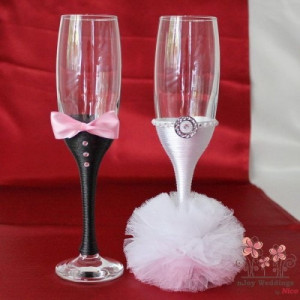 Pahare nunta decorate mire si mireasa P14F