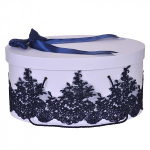Cutie trusou botez dantela bleumarin eleganta si o fundita asortata, Denikos® 823