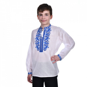 Ie traditionala baietel, alba, broderie bleu, 1 - 16 ani, DNK0167