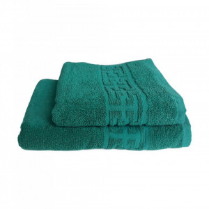 Set 2 prosoape groase si pufoase, bumbac, model grecesc, Verde, Denikos® 286