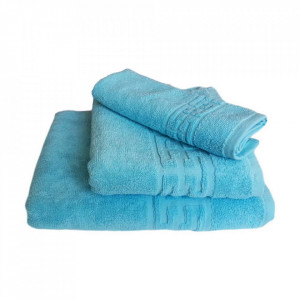 Set 3 prosoape groase si pufoase, bumbac, model grecesc, Bleu, Denikos® 247