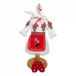 Set botez national, costum rochita traditionala, trusou botez, cutie trusou si lumanare, decor rustic, Denikos® C9101
