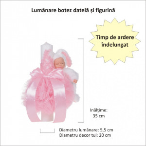 Set elegant trusou botez, cutie trusou si lumanare iepuras pufos, dantela si fundite, decor Roz, Denikos® 926