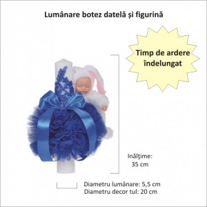 Set elegant trusou botez, cutie trusou si lumanare iepuras pufos, dantela si fundite, decor Albastru, Denikos® 930