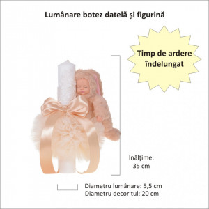 Set elegant trusou botez, cutie trusou si lumanare iepuras pufos, dantela si fundite, decor Crem, Denikos® 932