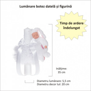 Set trusou botez, cutie trusou si lumanare iepuras pufos, dantela si fundite, decor Alb, Denikos® 898