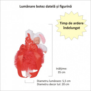 Trusou botez cu mesaj si lumanare eleganta glob cu dantela si iepuras pufos, decor rosu, Denikos® 761