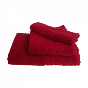 Set 3 prosoape groase si pufoase, bumbac, model grecesc, Rosu, Denikos® 270