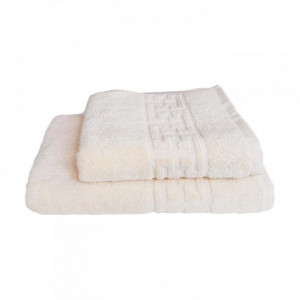 Set 2 prosoape groase si pufoase, bumbac, model grecesc, Crem, Denikos® 255