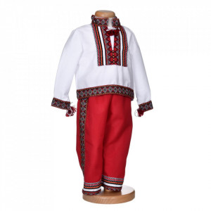 Costum traditional baiat, 2 piese, alb - rosu, Denikos® 1013