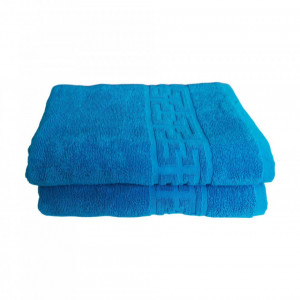 Set 2 prosoape mari groase si pufoase, bumbac, model grecesc, Turcoaz, Denikos® 282