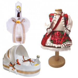 Set botez traditional fetita, trusou botez landou, lumanare si costum traditional, Denikos® 982