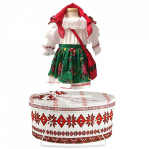 Set costum botez traditional fetita si cutie asortata, Denikos® 991