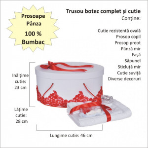Set elegant trusou botez, cutie trusou si lumanare iepuras pufos, dantela si fundite, decor Rosu, Denikos® 928