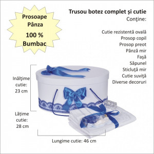 Set trusou botez, cutie trusou si lumanare personalizata cu nume, decor Albastru cu iepuras, Denikos® 912
