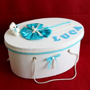 Cutie trusou decorata cu fundite si dantela turcoaz NKTR007-C