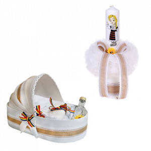 Trusou botez in landou si lumanare, pentru fetita, decor traditional Denikos® 117