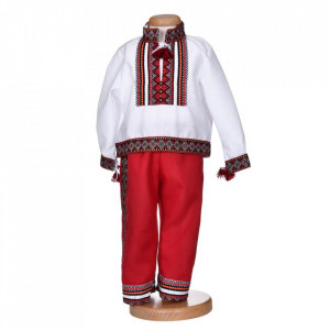 Costum traditional baiat, 2 piese, alb - rosu, Denikos® C9298