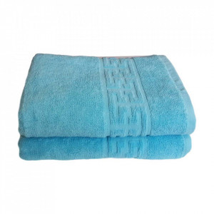 Set 2 prosoape mari groase si pufoase, bumbac, model grecesc, Bleu, Denikos® 246