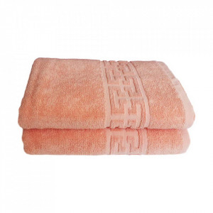 Set 2 prosoape mari groase si pufoase, bumbac, model grecesc, Somon, Denikos® 276