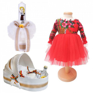 Set botez traditional fetita, trusou botez landou, lumanare si costum traditional, Denikos® 989