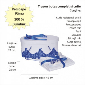 Set elegant trusou botez, cutie trusou si lumanare iepuras pufos, dantela si fundite, decor Albastru, Denikos® 930