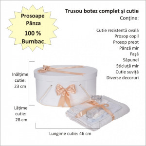 Set trusou botez, cutie trusou si lumanare personalizata cu nume, decor Crem cu iepuras, Denikos® 914
