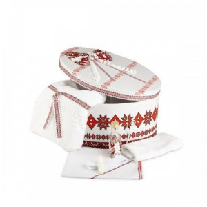 Trusou botez si cutie traditional alb rosu NK-TR-001