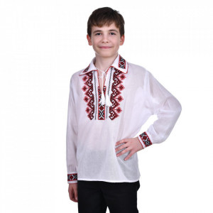 Ie traditionala baieti, alba, broderie rosie, 1 - 16 ani, DNK0177