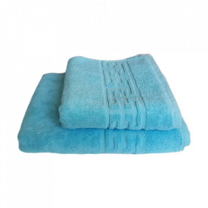 Set 2 prosoape groase si pufoase, bumbac, model grecesc, Bleu, Denikos® 245