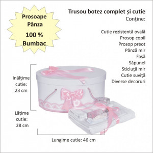 Set trusou botez, cutie trusou si lumanare iepuras pufos, dantela si fundite, decor Roz, Denikos® 890
