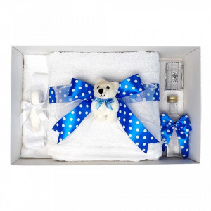 Trusou botez fundita albastra cu buline, cu ursulet Denikos® 39