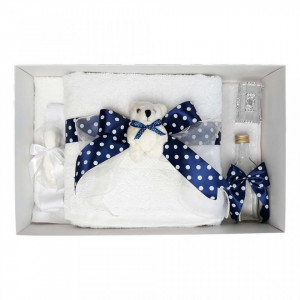 Trusou botez fundita bleumarin cu buline, cu ursulet, Denikos® 38