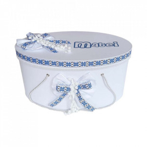 Cutie trusou botez personalizata, decor traditional albastru, Denikos® 231